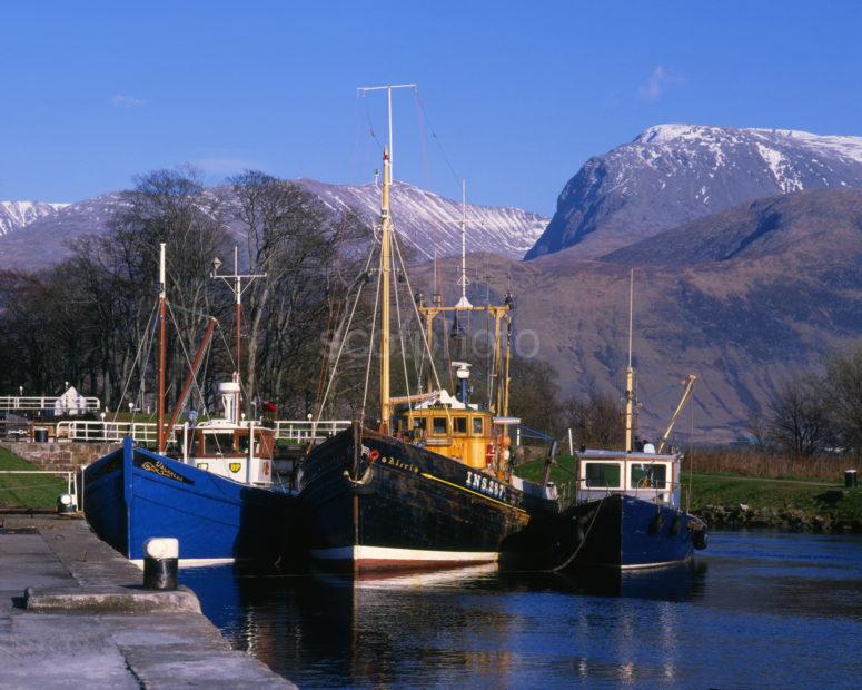 Fishing Boats At Corpach With Ben Nevis Caledonian Canal