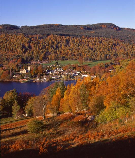 Magnificent Autumn Scene On The Hillside Overlooking The Village Of Kenmore At The East End Of Loch Tay Perthshire