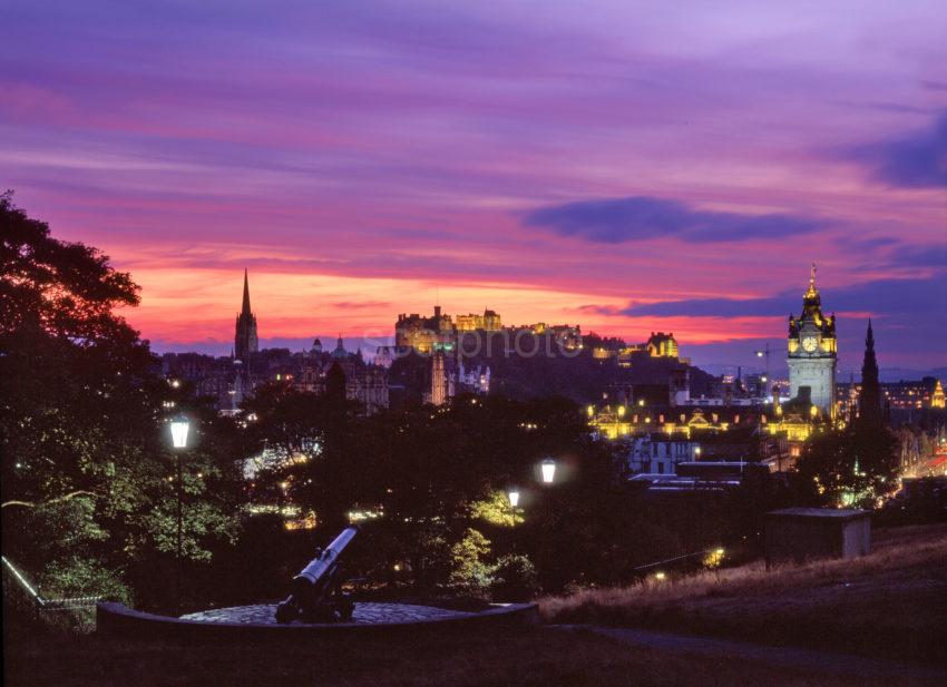 Edinburgh Skyline From Calton Hill At Sunset