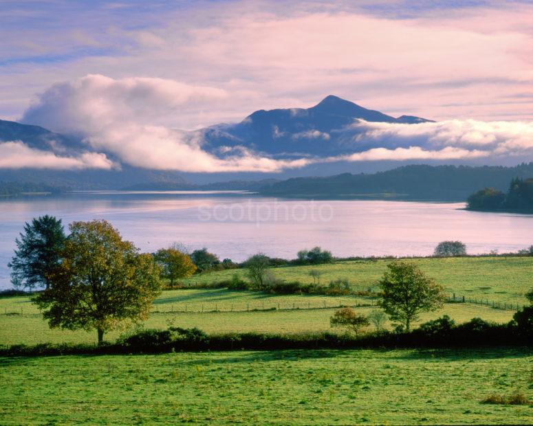 Misty Autumn Morning Across Loch Etive Towards Ben Cruachan From N Connel Argyll