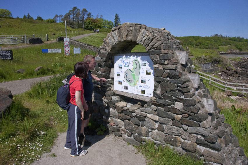 Tourists Study The Information Map On The Isle Of Eigg