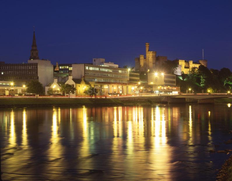 Inverness And Castle At Night From Across The River Ness