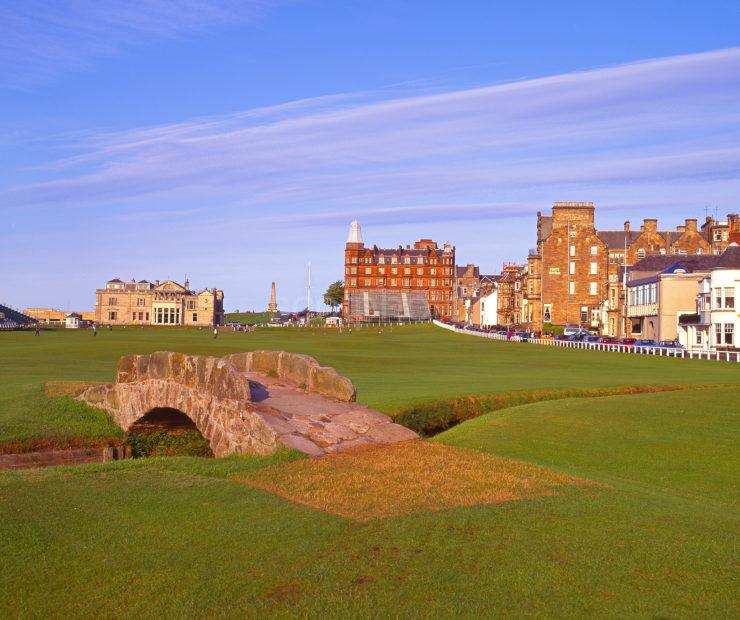 Traditional View Of The Old Course In St Andrews With That Famous Bridge Fife