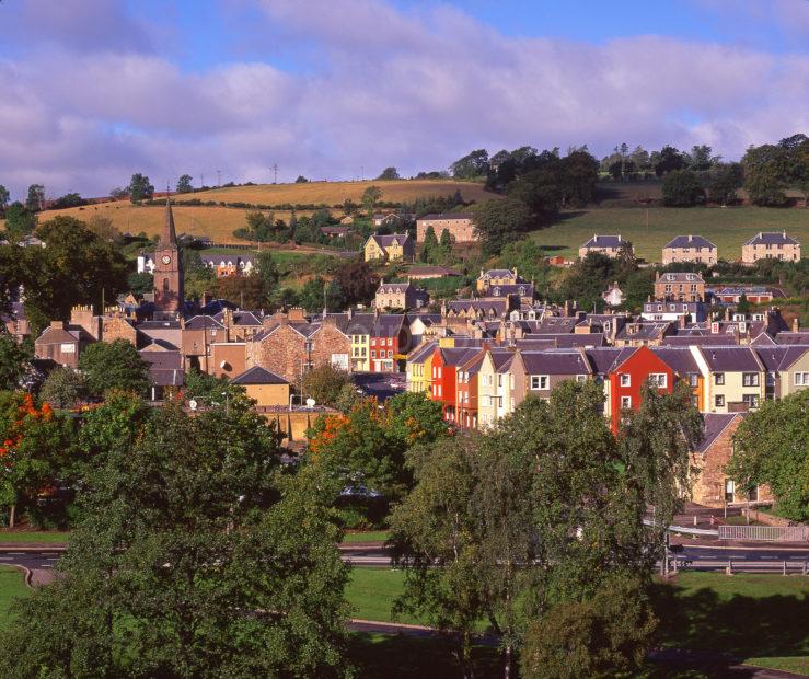An Unusual View Of Jedburgh Showing The Canongate Area Seen In Early Autumn Jedburgh Scottish Borders