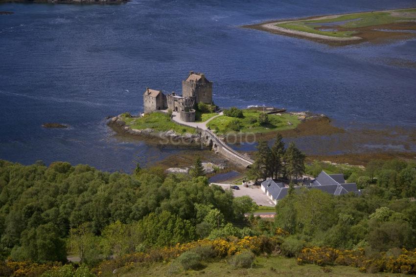 Y3Q0013 Eilean Donan Castle Close In From Hillside Loch Duich