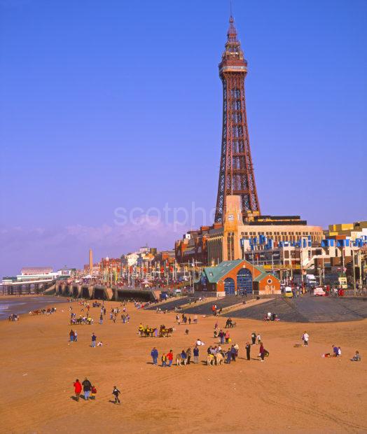 Blackpool Sands With Town And Tower As Seen From Central Pier Blackpool Lancashire England