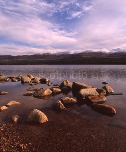 Snow Covered Cairngorms From The Shore Of Loch Morlich Glenmore Inverness Shire