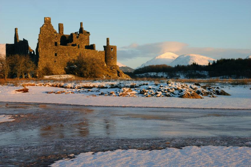 Winter View From Loch Awe Of Kilchurn Castle And Ben Lui