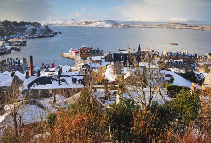 Winter View Of Oban Bay From Tower Across Town Centre