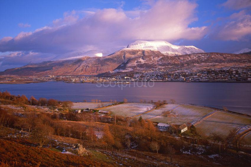 Late Autumn View Looking Across Loch Linnhe Towards Fort William Ben Nevis West Highlands