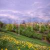 Springtime View Towards The Edinburgh City Skyline As Seen From The Slopes Of Edinburgh Castle