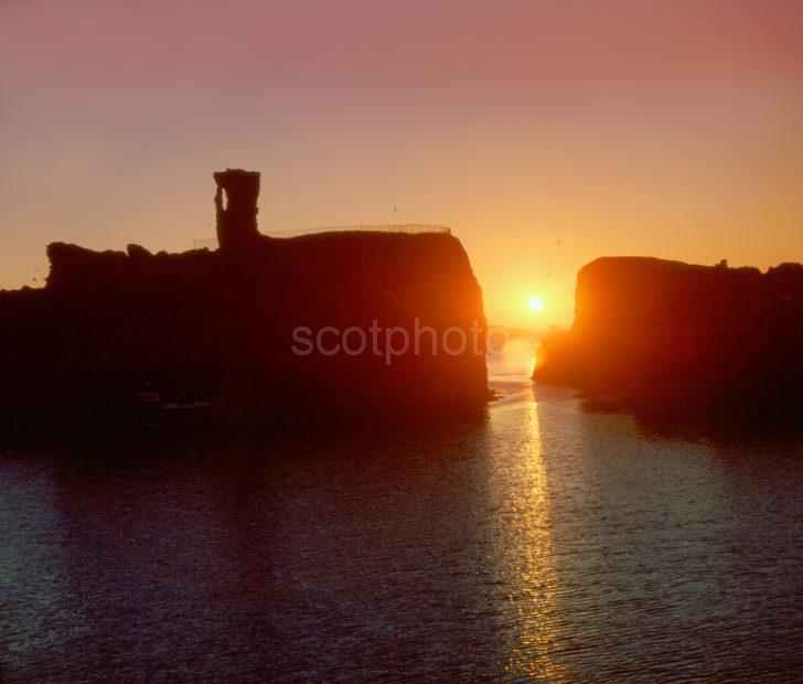 Sunset Through Ruins Of Dunbar Castle East Lothian