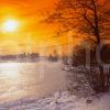 Winter Sunset Across Linlithgow Loch Towards Linlithgow Palace Linlithgow West Lothian Scotland