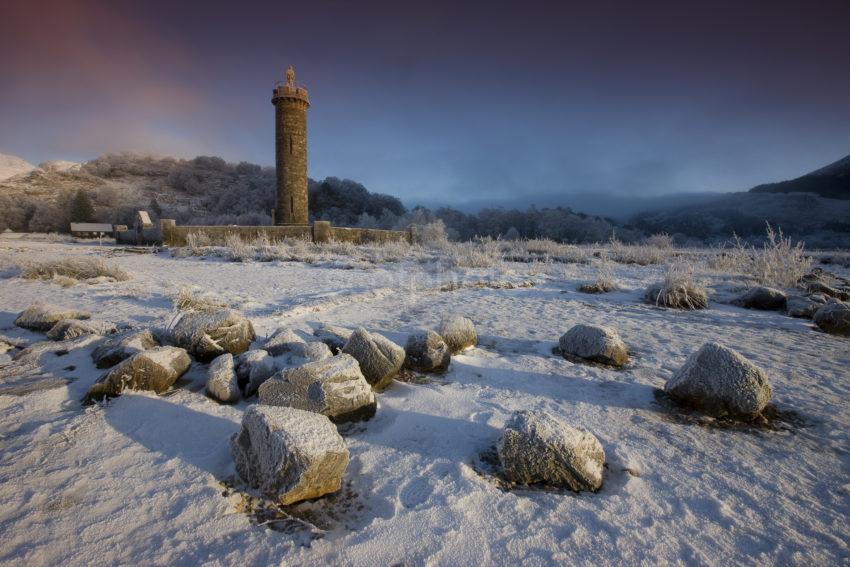 I5D7274 Winter Scene At Glenfinnan Monument From Shore Of Loch Shiel Lochaber