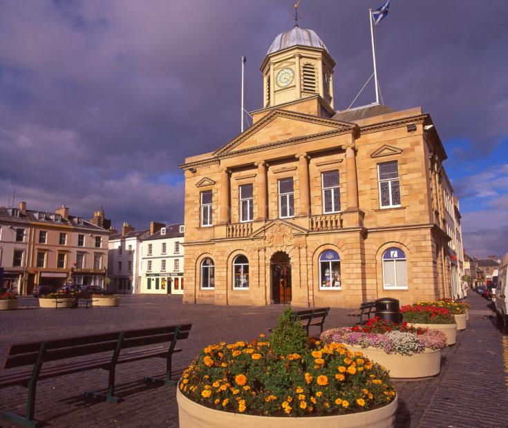 The Town Square Or Market Place With The Impressive Town Hall Building Dated 1816 Kelso Town Centre Scottish Borders