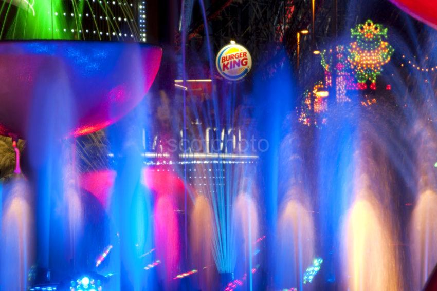 Burger King Sign Amongst Fountains