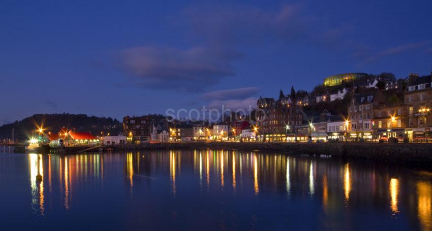 Panoramic Oban At Dusk From Rail Pier