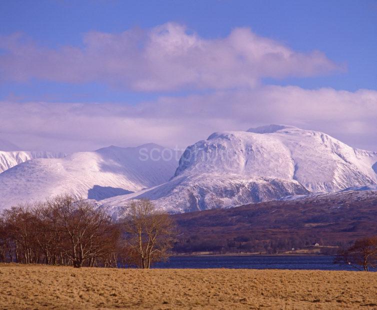 Snow Covered Ben Nevis From Across Loch Eil Lochaber Inverness Shire