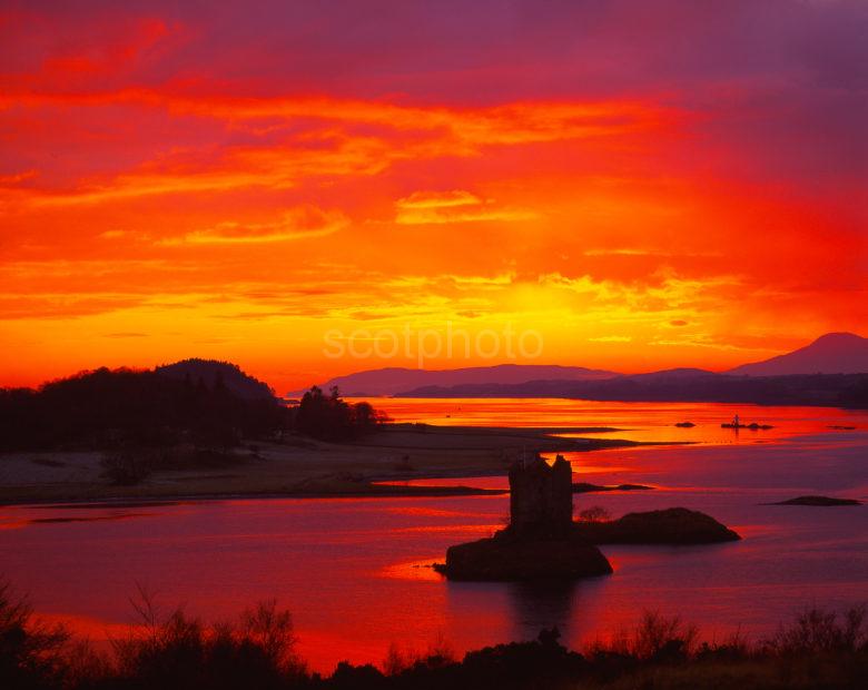 Sunset Over Castle Stalker Appin Argyll