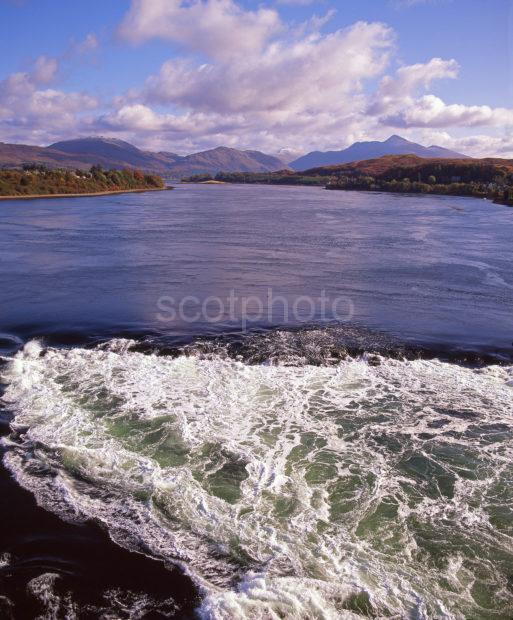 Spectacular View Across The Raging Falls Of Lora Up Loch Etive Towards Ben Cruachan Connel Argyll