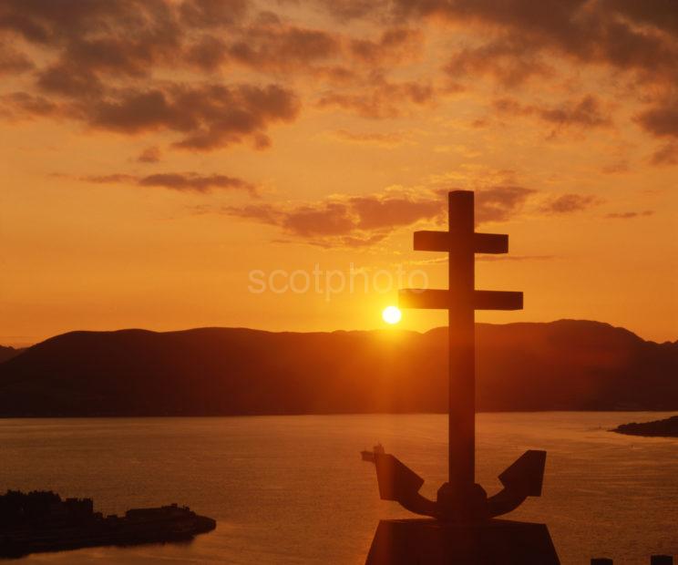 Sunset Silhouette Cross Of Lorraine On Lyle Hill Greenock Renfrewshire