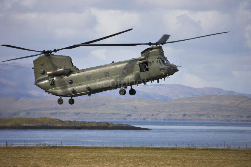 RAF CH47 Chinook Landing At Oban Airport