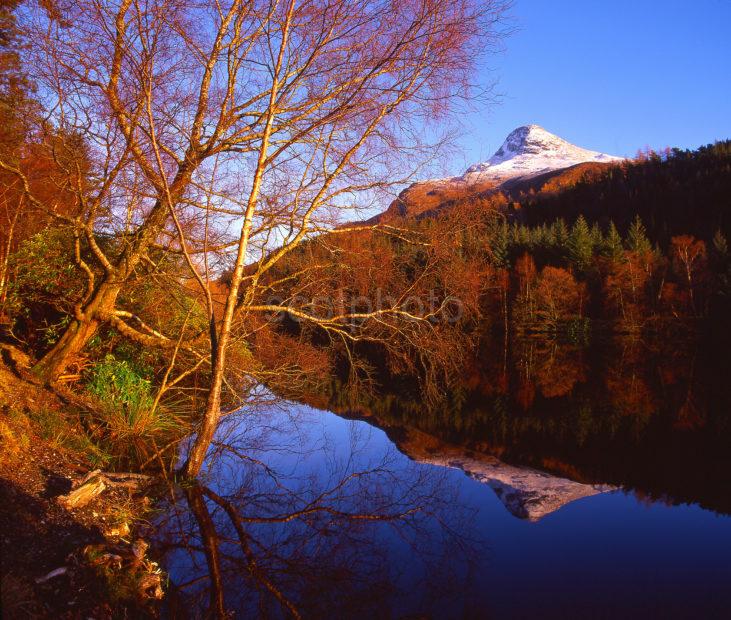 Peaceful Reflections Of A Snowcapped Pap Of Glencoe As Seen From The Lochan Trail Glencoe West Highlands