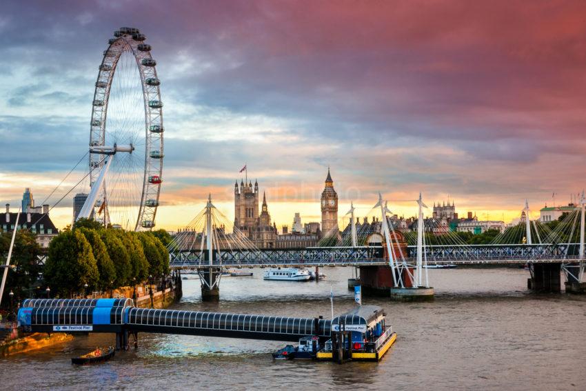 View Across Thames To Hungerford Bridge The Eye And Westminster