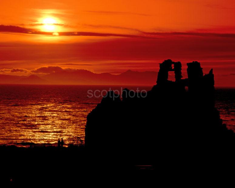 Dunure Castle Sunset With Arran Hills Ayrshire