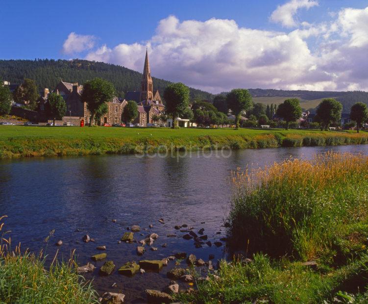 Summer View Across The River Tweed In Lovely Peebles Scottish Borders