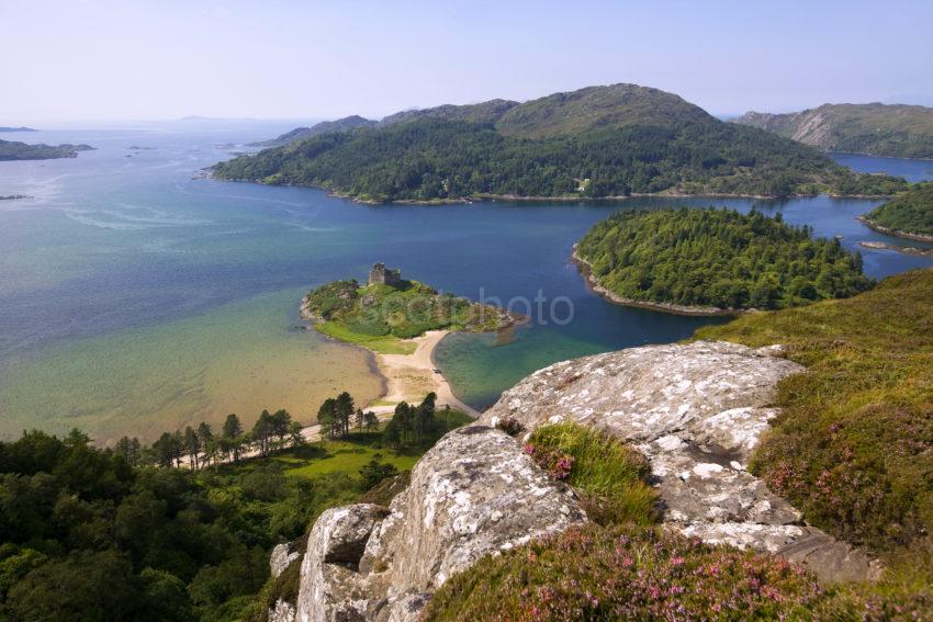 Wide Angle View Of Tioran Castle And Loch Moidart