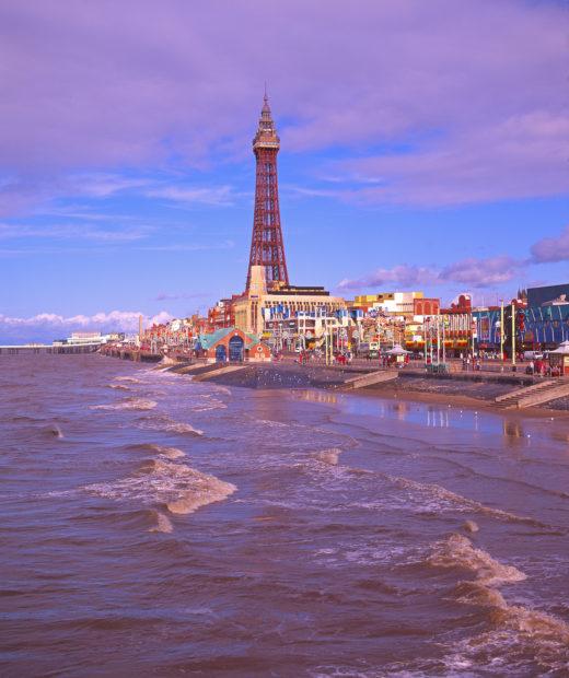 Late Summer View Looking Along The Seafront Towards The Town Centre And Tower At Blackpool Lancashire