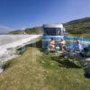 I5D0097 Tourists With Holiday Home Relax Nr The AirportI Island Of Barra