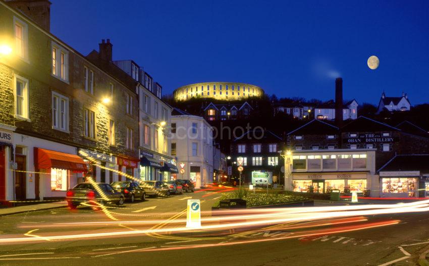 Oban At Night With MacCaigs Tower With Moon