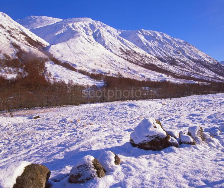 Winter View In Glen Nevis With Ben Nevis Upper Left Picturesque Glen Nevis Lochaber West Highlands