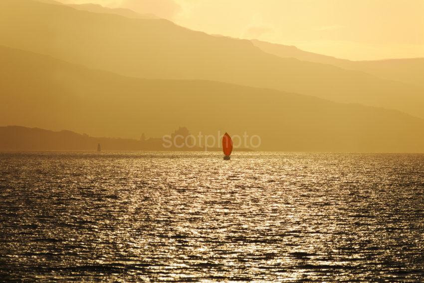 DSC 0070 Towards Duart Castle With Red Yacht At Sunset