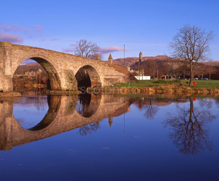 Winter Reflections In The River Forth With The Old Stirling Bridge City Of Stirling
