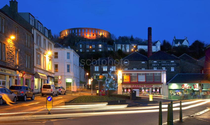 Stafford Street At Night With Mccaigs Tower Oban