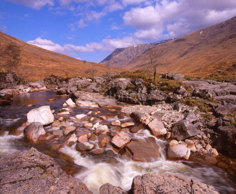 The Boulder Clad River Coupall Looking Down Glen Etive Argyll