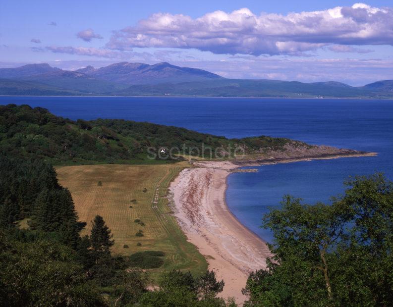 View Across Saddel Bay Towards Island Of Arran Kintyre Argyll