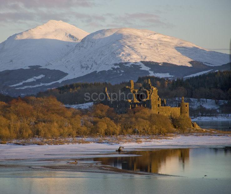 I5D0079 Evening Light On Kilchurn Castle Loch Awe With Ben Lui Argyll Cropped