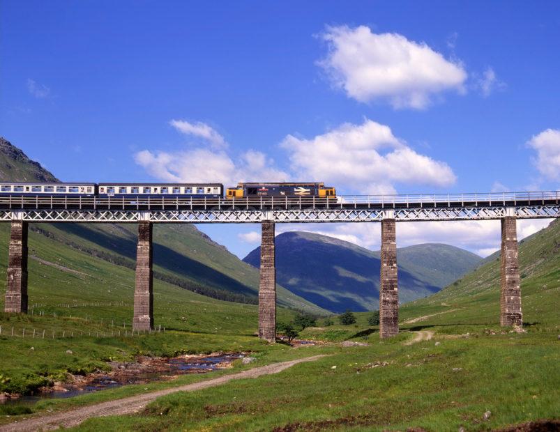 Class 37 410 Crosses Horshoe Viaduct Nr Bridge Of Orchy F William To Glasgow Train