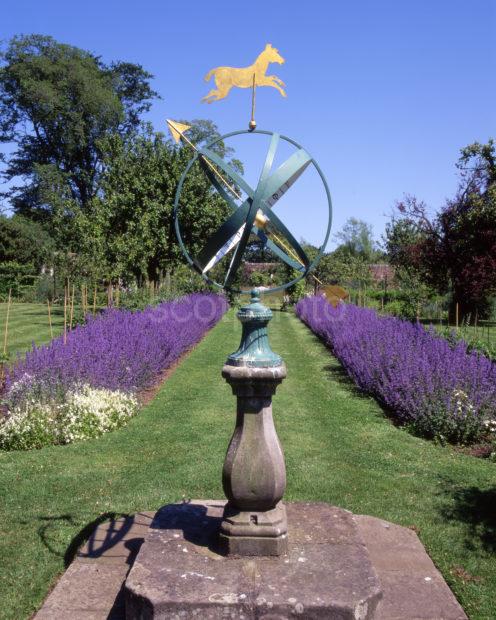 Sundial And Lavbender Flowers At Kellie Castle Fife