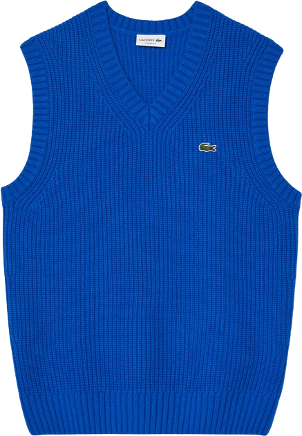 Lacoste Carded Wool V Neck Sweater Vest Blue