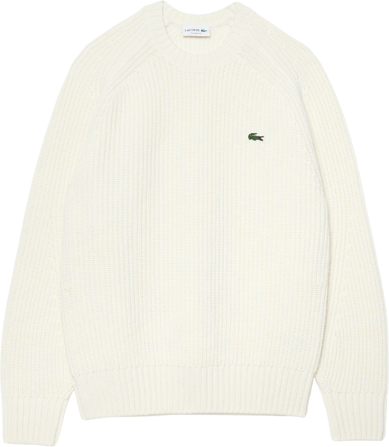 Lacoste Thick Carded Wool Crewneck Sweater Ecru