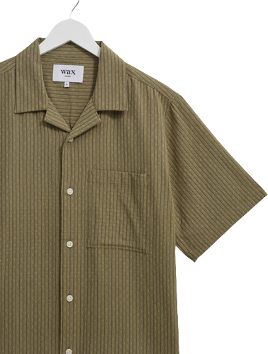 Wax London Didcot SS Shirt W. Pkt Slub Stripe Khaki