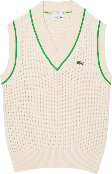 Lacoste Crochet Effect Sweater Vest White/Green/Yellow