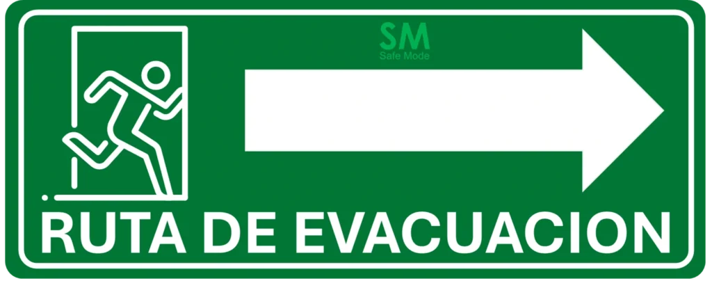 Señalización de ruta de evacuación verde con flecha a la derecha