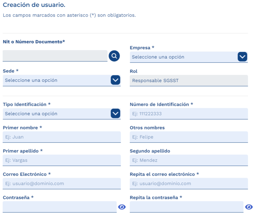 Crear usuario administrador o responsable sgsst