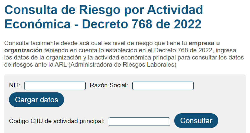 aplicativo de consulta de riesgos por actividad economica